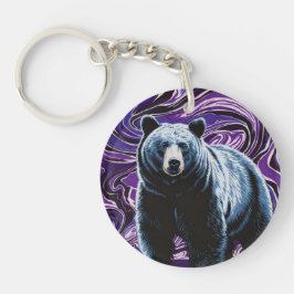 Llavero Diseño de oso Keychain acrílico Ronda Azul morado