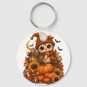 Llavero Diseño de otoño de calabaza girasol búho lindo