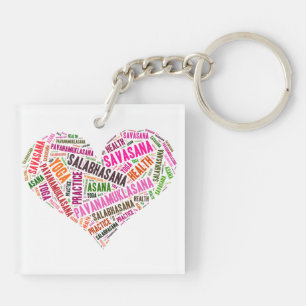 Llavero Diseño de palabras de forma de corazón de yoga