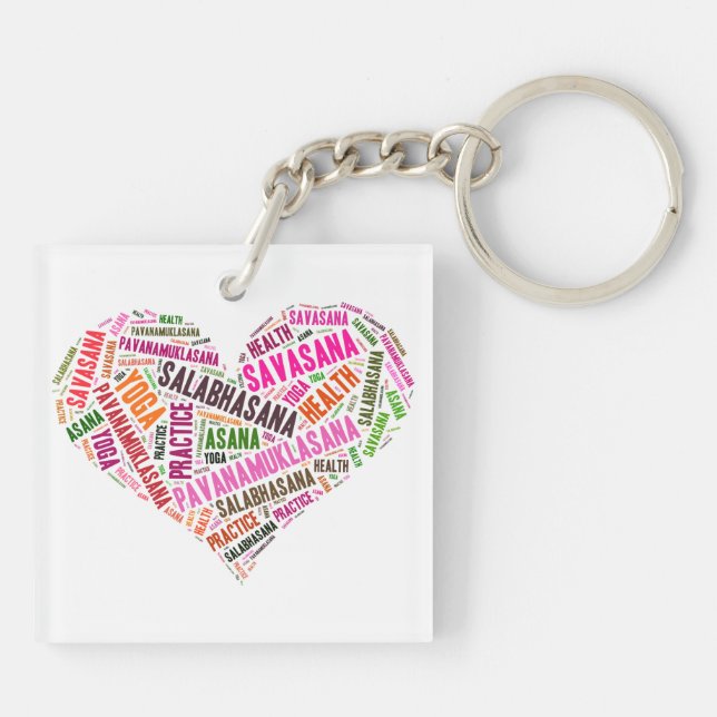 Llavero Diseño de palabras de forma de corazón de yoga (Atrás)