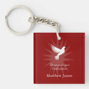 Llavero Diseño de Palomas Rojas Religiosas de Confirmación