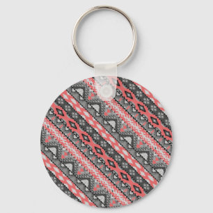 Llavero Diseño de patrón azteca gris rojo lindo