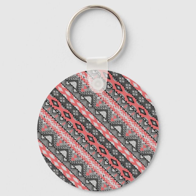 Llavero Diseño de patrón azteca rojo gris suave corbata de (Anverso)