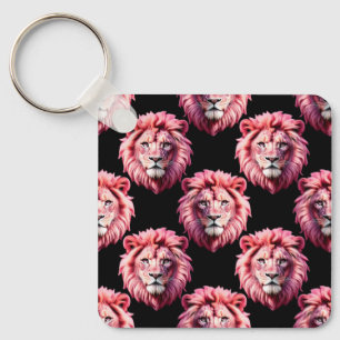 Llavero Diseño de patrón de animal con cabeza de león rosa