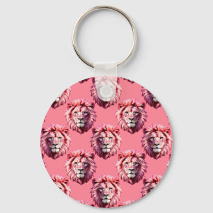 Llavero Diseño de patrón de animal de cabeza de león rosa