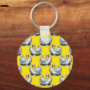 Llavero Diseño de patrón de aves cisne en amarillo