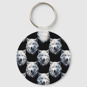 Llavero Diseño de patrón de cabeza de lobo blanco