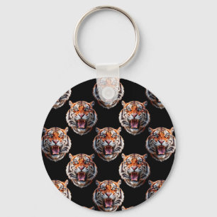 Llavero Diseño de patrón de cabeza de tigre - Negro