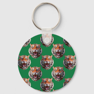 Llavero Diseño de patrón de cabeza de tigre verde