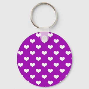 Llavero Diseño de patrón de corazón de amor blanco morado