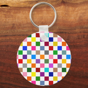 Llavero Diseño de Patrón de Cuadros Colorido Blanco 