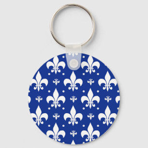 Llavero Diseño de patrón de flor de lis de fondo azul