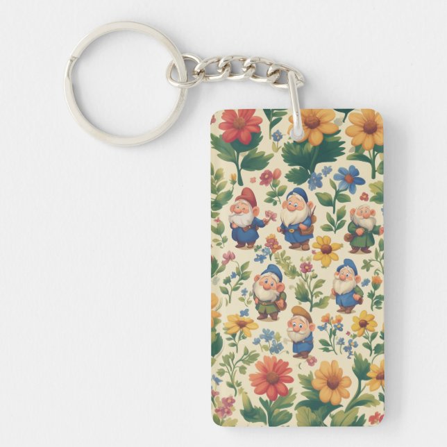 Llavero Diseño de patrón de flores de gnomo (Frente)