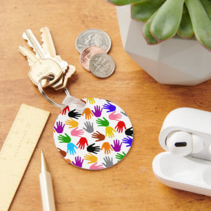 Llavero Diseño de patrón de huella de mano colorida blanca
