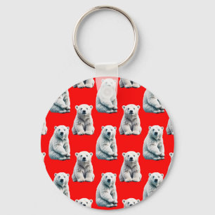 Llavero Diseño de patrón de oso polar en rojo 