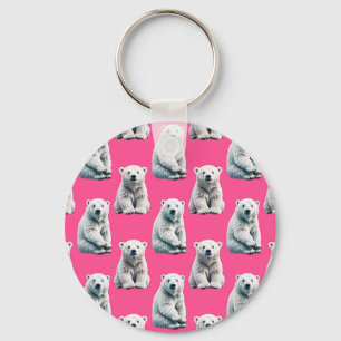 Llavero Diseño de patrón de oso polar rosa