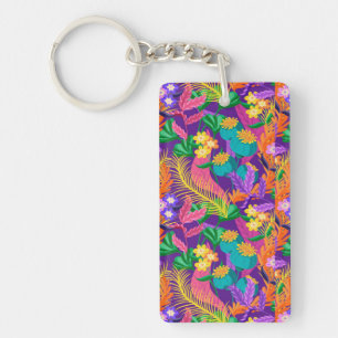 Llavero Diseño de patrón floral exótico colorido