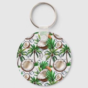 Llavero Diseño de patrón tropical de palmeras de coco