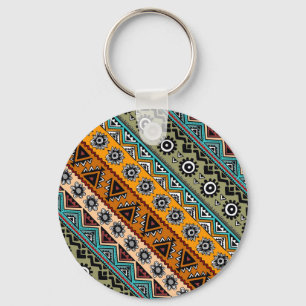 Llavero Diseño de patrones aztecas étnicos coloridos