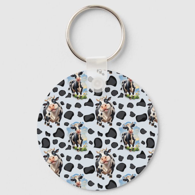 Llavero Diseño de patrones de animales de vaca (Anverso)