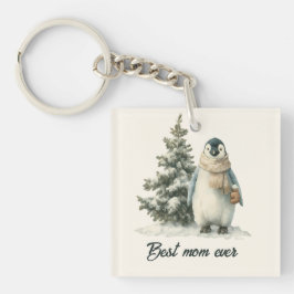 Llavero Diseño de pingüino de invierno “Mejor Mamá del Mun