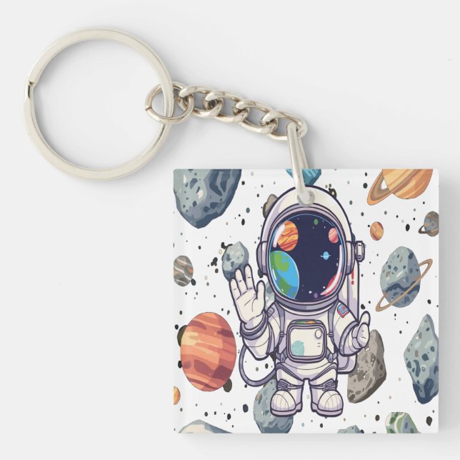 Llavero Diseño de planetas astronautas Galaxy Keychain par (Frente)