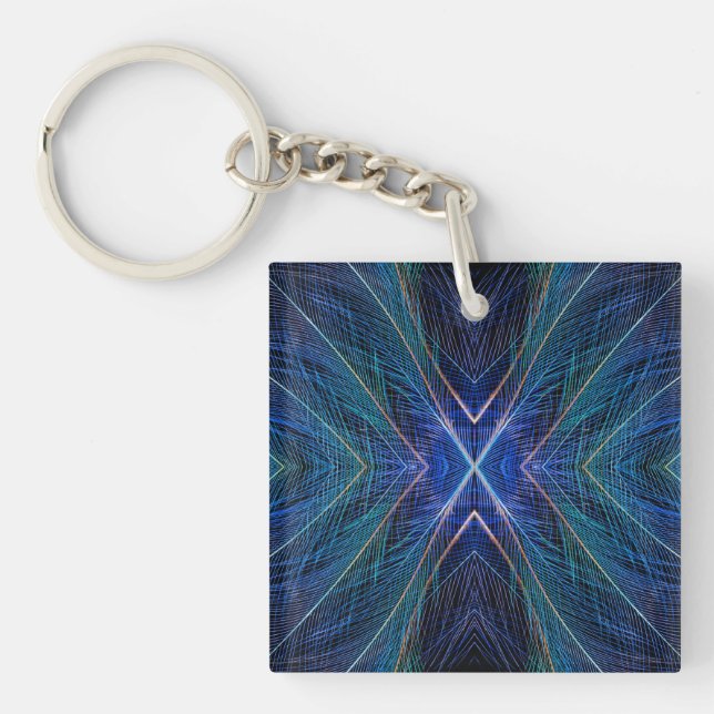 Llavero Diseño de pluma fractal azul (Frente)