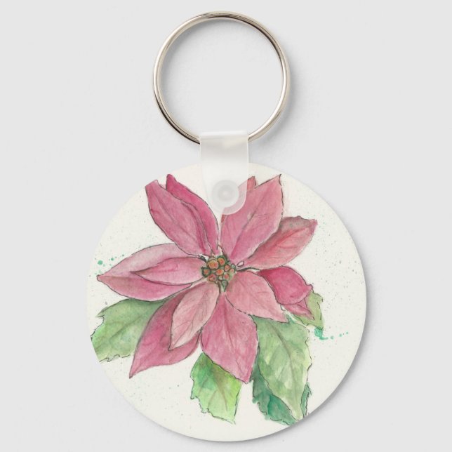 Llavero Diseño de poinsettia en una cadena de claves (Anverso)