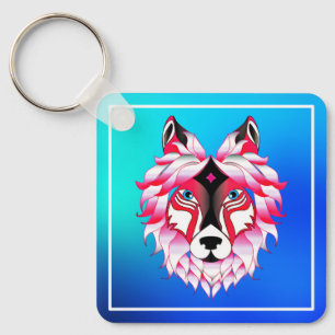 Llavero Diseño de polígono de cabeza de lobo rosa