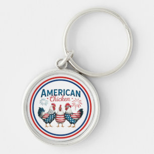 Llavero Diseño de pollo americano patriótico del 4 de juli