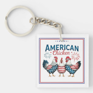 Llavero Diseño de pollo patriótico americano del 4 de juli
