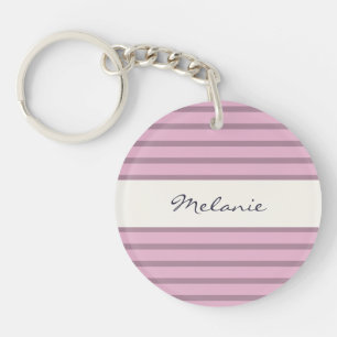 Llavero Diseño de rayas rosa y malva personalizado en acrí