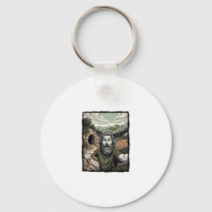 Llavero Diseño de retrato barbudo sorprendido de grabado v