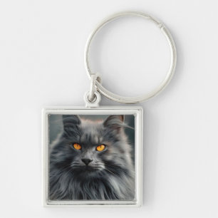 Llavero Diseño de retrato de gato majestuoso de pelo largo