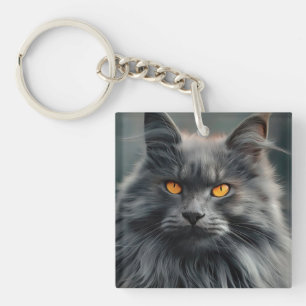 Llavero Diseño de retrato de gato majestuoso de pelo largo