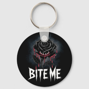 Llavero Diseño de Rosa Gótica 'Bite Me' con Estilo Transgr