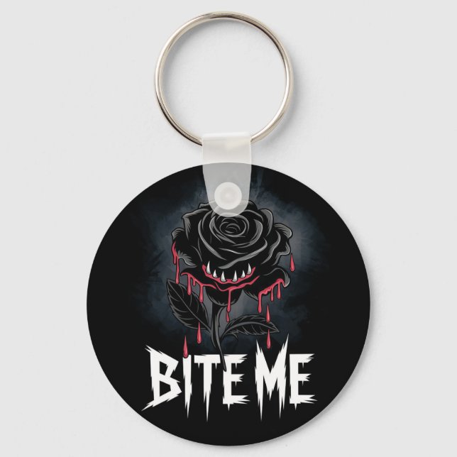 Llavero Diseño de Rosa Gótica 'Bite Me' con Estilo Transgr (Anverso)