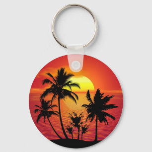 Llavero Diseño de silueta de palmeras al atardecer-65143