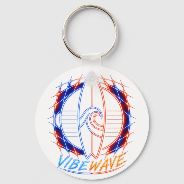 Llavero Diseño de tabla de surf Vibewave Neon - Retro Wave (Anverso)