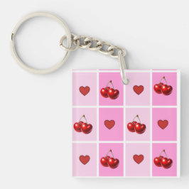 Llavero Diseño de tablero de ajedrez de corazón de cereza 
