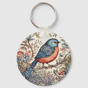 Llavero diseño de tela escandinavo de pájaros vintage