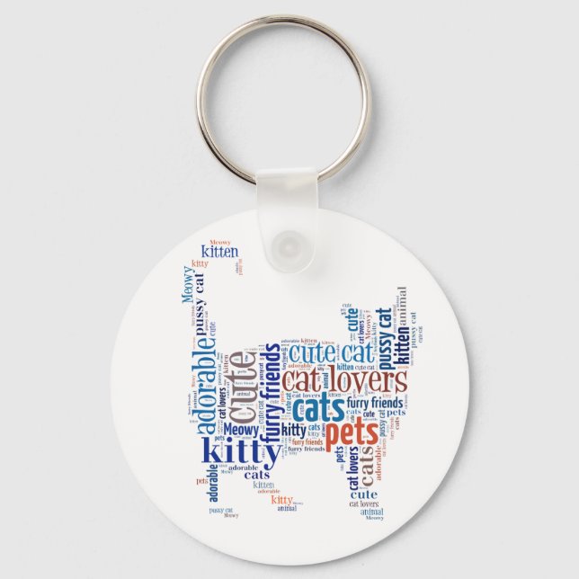 Llavero Diseño de texto para gato azul (Anverso)