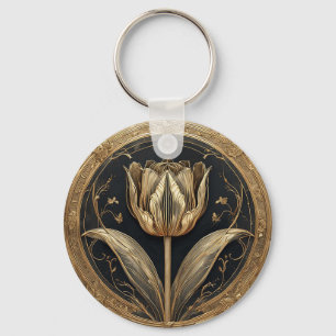 Llavero Diseño de tulipán dorado y negro
