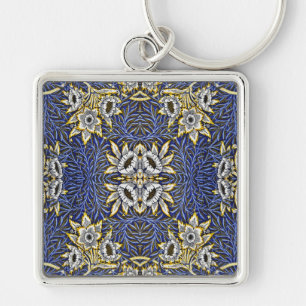 Llavero Diseño de Tulipán y Sauce Azul y Dorado de William