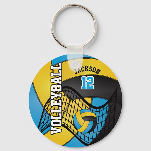 Llavero Diseño de voleibol azul, amarillo y negro (Anverso)