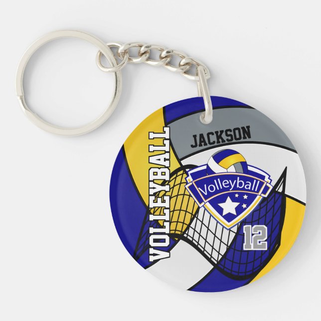 Llavero Diseño de voleibol personalizado azul, amarillo y  (Frente)