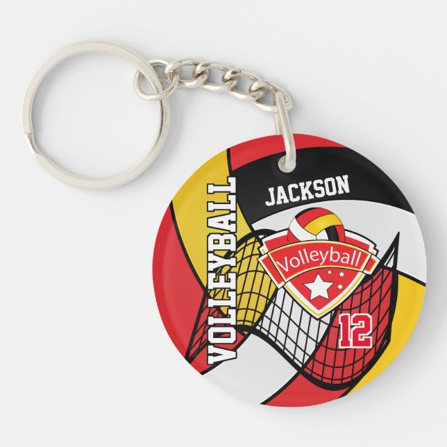Llavero Diseño de voleibol rojo, negro, dorado y blanco (Frente)