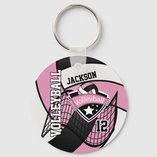 Llavero Diseño 🏐 de voleibol rosa, negro y blanco (Anverso)