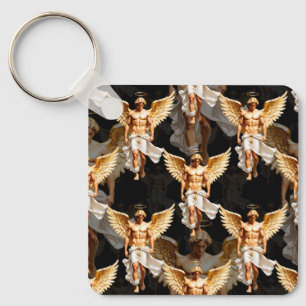 Llavero Diseño del patrón de ángeles dorados celestes