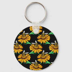 Llavero Diseño del patrón de flor de girasol en negro